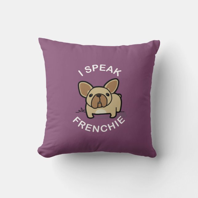 Coussin Je parle Frenchie - pourpre (Recto)