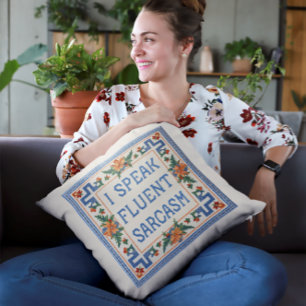 Coussin Je Parle Sarcasme Fluent - Drôle Style Needlepoint