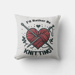 Coussin Je préfère tricoter Cœur Laine Graphique Tricoteus