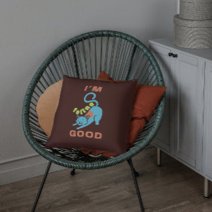 Coussin Je suis félin brun brun bleu chatte