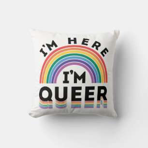 Coussin Je suis ici Je suis Queer Gay pride Mois Arc-en-ci