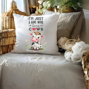 Coussin Je suis juste une fille qui aime les vaches 51cm x