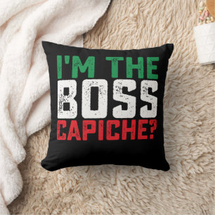 Coussin Je suis le patron, capisce, drôle italien