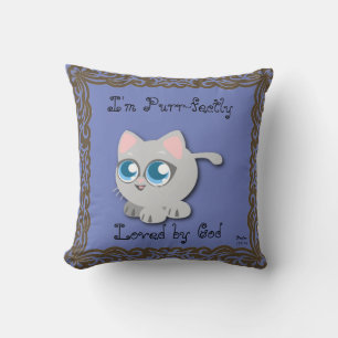 Coussin Je suis Purr-parfaitement aimée par Dieu Kitty Cou