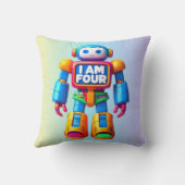 Coussin Je suis quatre Robot pour enfants 4e Anniversaire (Verso)