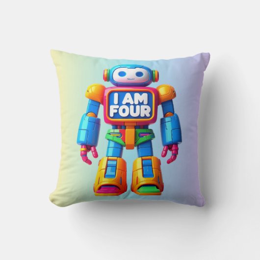 Coussin Je suis quatre Robot pour enfants 4e Anniversaire (Recto)