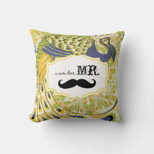 Coussin Je suis son Monsieur Paon à Moustache Violette Jau
