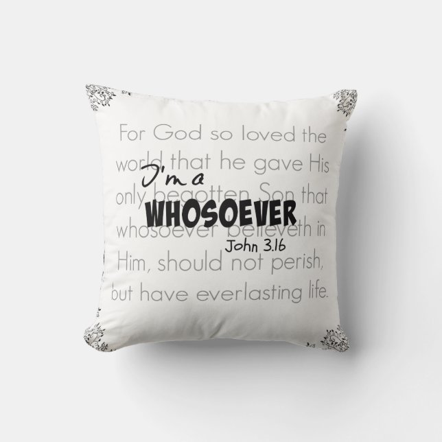 Coussin Je suis un verset de la Bible John 3.16 (Recto)