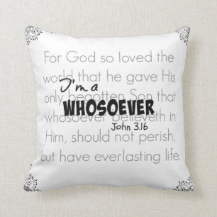 Coussin Je suis un verset de la Bible John 3.16