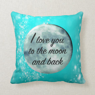 Coussin Je t'aime à l'Aqua doux de citation de lune et de