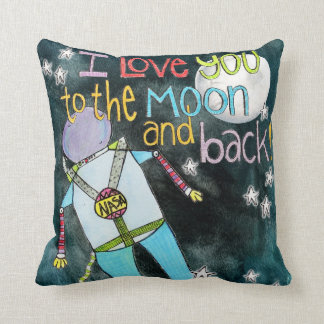 Coussin "Je t'aime art de lune et de dos" à astronaute