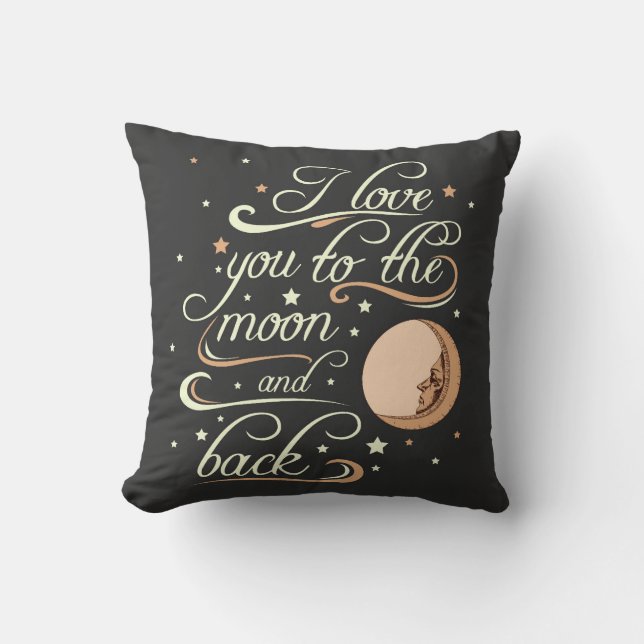 Coussin Je t'aime au noir de lune et de dos (Recto)