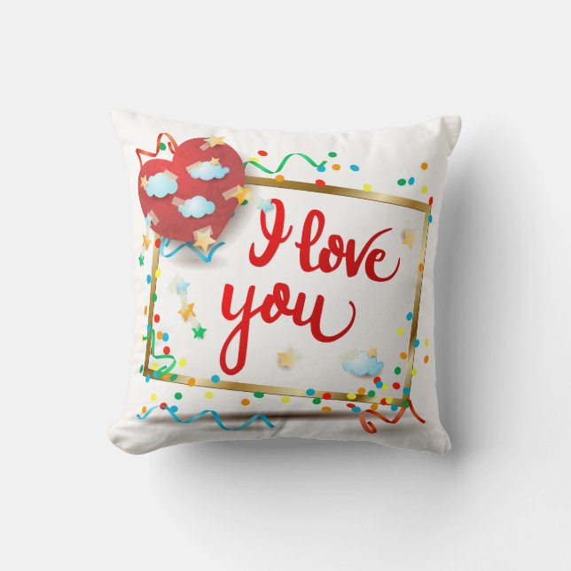 Coussin Je t'aime avec cœur rouge (Recto)