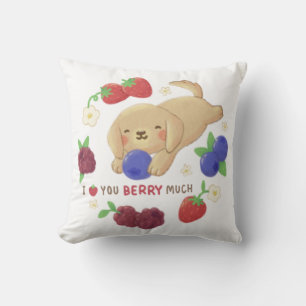Coussin Je t'aime beaucoup aux fruits rouges : Chien migno