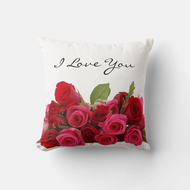 Coussin Je t'aime Chérie Roses rouges et roses (Recto)