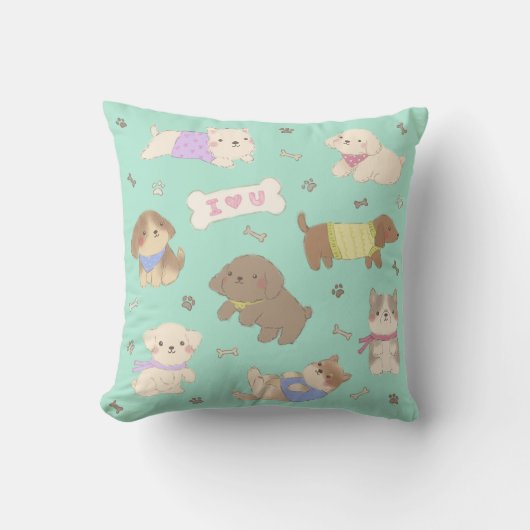 Coussin Je t'aime Chiots Illustration (Recto)