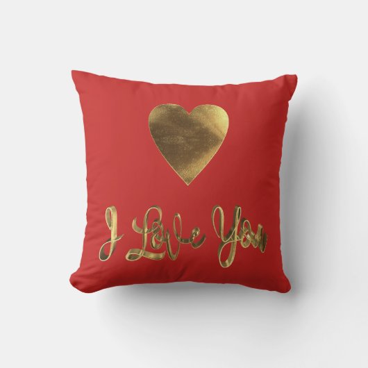 Coussin Je t'aime Coeur Romantique Typographie Rouge Or (Recto)