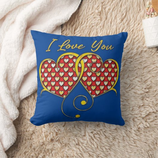 Coussin Je t'aime conception coeurs dorés (Couverture)