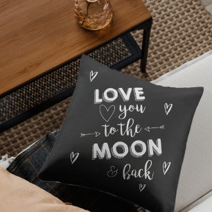 Coussin Je t'aime jusqu'à la lune et retour Cœur Noir Blan