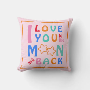 Coussin Je t'aime jusqu'à la Lune et Retour Rose