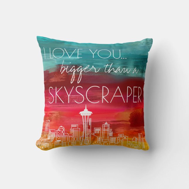 Coussin Je t'aime plus grand qu'un gratte-ciel Seattle (Recto)