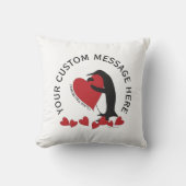 Coussin Je t'aime plus ! Pingouin et cœur rouge (Recto)