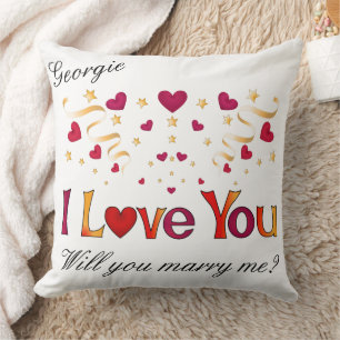 Coussin Je t'aime Red Heart Gold Ribbon Proposition de mar