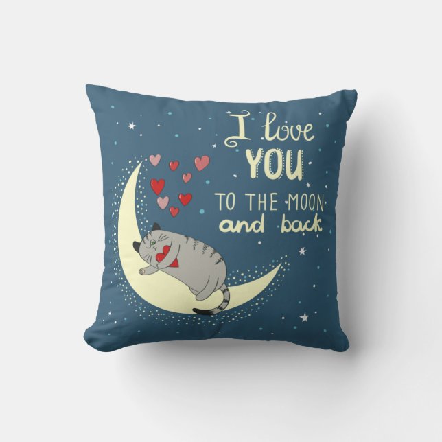 Coussin Je t'aime sur la lune et le dos (Recto)