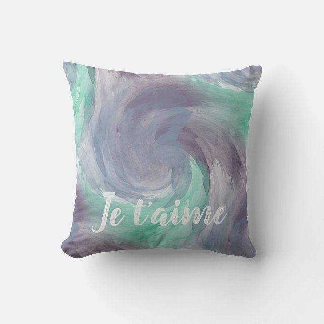 Coussin Je Taime Teal Lavender Abstrait (Recto)