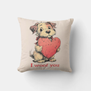 Coussin Je te woof Puppy Cœur Rétro Saint-Valentin