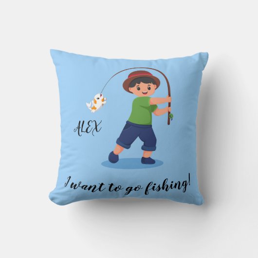 Coussin "JE VEUX ALLER PÊCHER" Garçons Pêche (Recto)