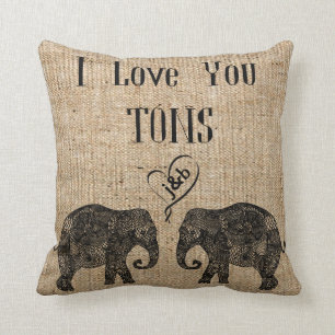 Coussin JE VOUS AIME TONS/Elephant Art/Mariage Personnalis