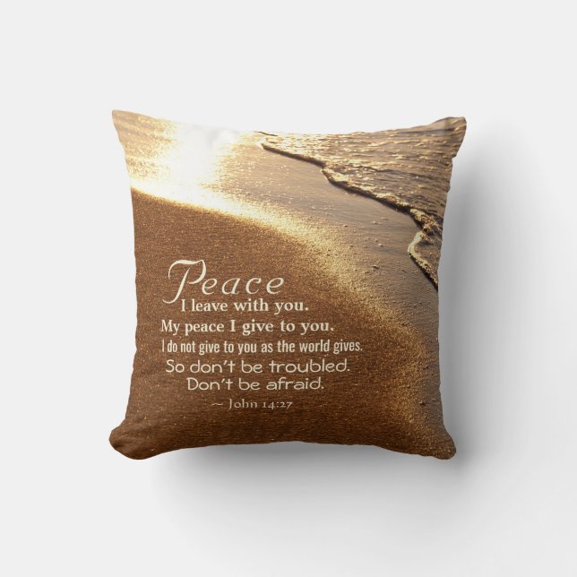Coussin Jean 14:27 Jésus dit : "Paix, je pars avec toi," (Recto)