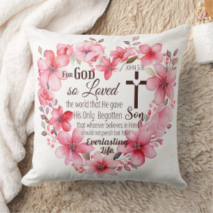 Coussin Jean 3:16 Verset biblique du cœur floral