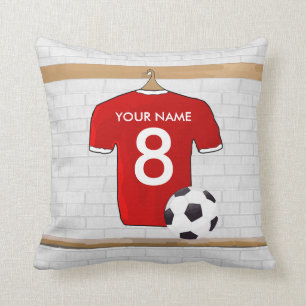 Coussin Jersey de football rouge et blanc personnalisé