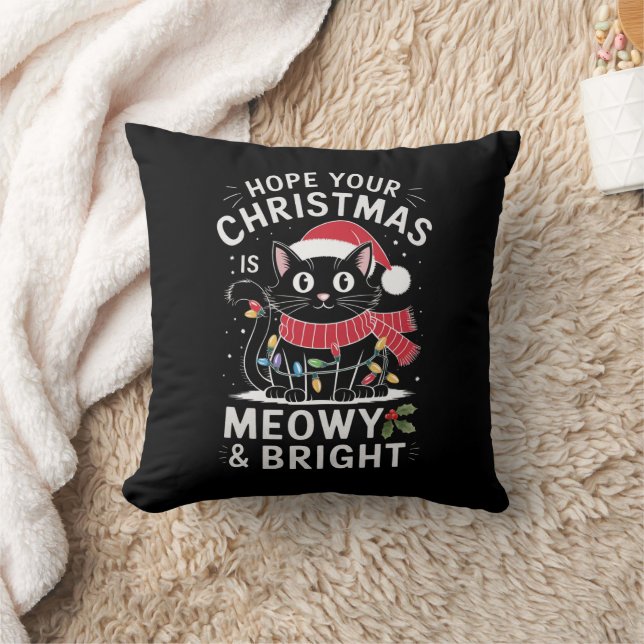 Coussin J'espère que votre Noël est Meowet Bright Cat Noël (Couverture)