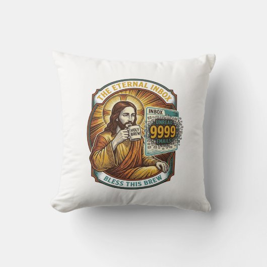 Coussin Jésus 9999 Emails Non Lus Boîte de Réception Zéro (Recto)
