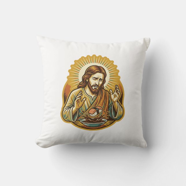 Coussin Jésus a laissé tomber des sushis dans une éclabous (Recto)
