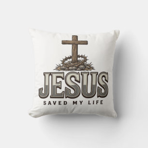 Coussin Jésus a sauvé ma vie Gravure vintage Design chréti