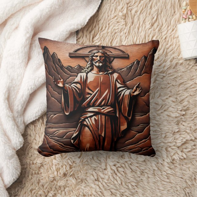 Coussin Jésus aux bras ouverts en montagne (Couverture)