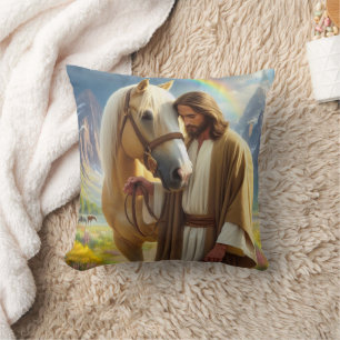 Coussin Jésus avec Palomino Horse dans le paysage Pittores