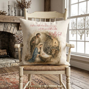 Coussin Jésus bébé de la Nativité à l'aquarelle Dieu Tout-