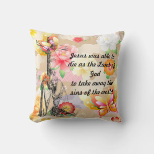 Coussin Jésus-Christ Agneau de Dieu croisent les citations