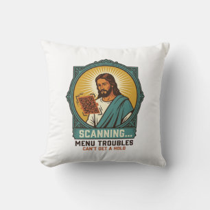 Coussin Jésus Code QR flou ne scannera pas Menu Humour Tec