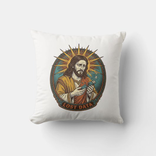 Coussin Jésus Écrasé Clé USB Perte de Données Humour_1 (Recto)