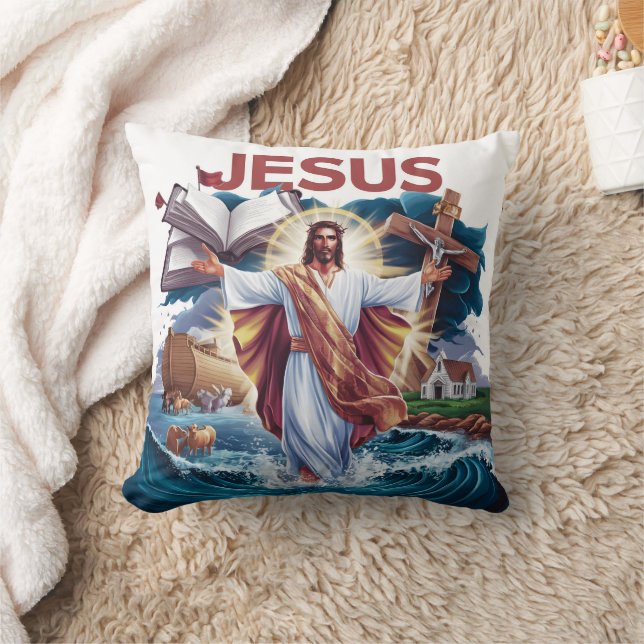 Coussin Jésus embrassant la création dans les eaux tempétu (Couverture)