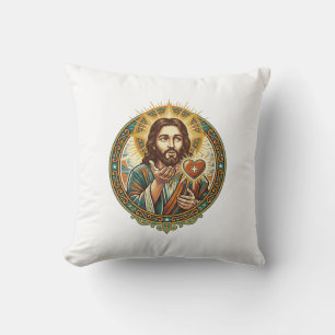Coussin Jésus envoie un baiser Cœur rouge Bouton J'aime Hu