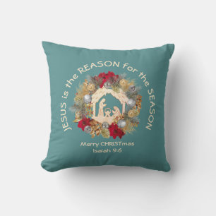 Coussin JÉSUS EST LA RAISON Blue Christian Throw Pillow