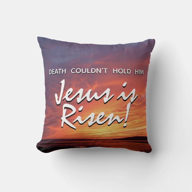 Coussin JÉSUS EST RESSENTI Paysage chrétien de Pâques (Recto)