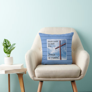 Coussin JÉSUS EST RISEN Personnalisable Bleu chrétien Pâqu